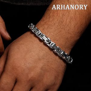 ARHANORY Byzantine Bracelets for Men 8MM Stainless Steel Thick Heavy Chain Link Hip Hop Jewellery - 20cm