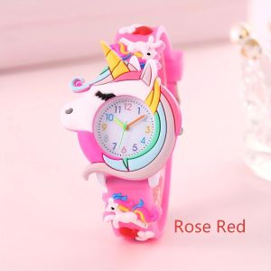 New Unicorn Cartoon Watch for Kids, Silicone, Quartz Movement, Non-Water Resistant, Battery Powered, Button Battery Included, Mixed Colors, Cute Design, Durable Strap