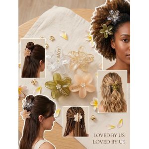 Floral "LOVE" Plumeria Hair Claw Clips – 4-Piece Set (multi)