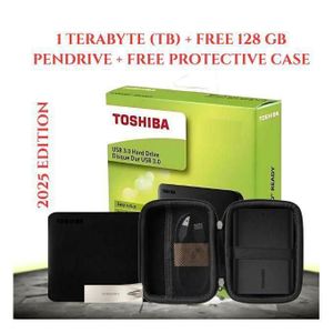 Toshiba  1TB External Hard Drive + 128GB Pendrive + Protective Case – USB 3.0, Portable Backup Storage for PC & Laptop