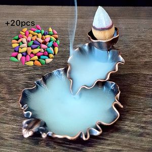 Holder 1pcs Frog on Lotus Leaf Back flow Incense burner with 20pcs incense cones