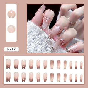 24 PCS Wearing Nails - Gradient with Gold Foil Trim Beauty 