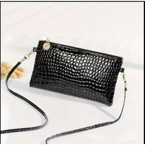 Fashion Clips Lady's Sold Color Stone-Pattern Cute Coin Purse – Mini Casual Single-Shoulder Crossbody Bag - Phone Size Purse - Black 