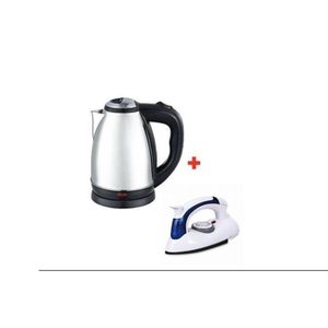 Stainless Steel Electric Kettle - 2Litres - Silver/Black + Free Steam Iron