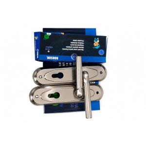Robson Stainless Steel Door Handle Lockset with Euro Cylinder Keyhole Plate – Satin Finish