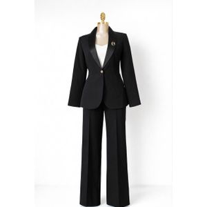 No Label Women’s Black Tuxedo Suit Set  She by AS  Structured Blazer & Wide Leg Trouser Ladies Corporate Office Wear Ghan