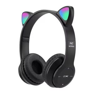 P47 Rechargeable Bluetooth Cat Ear Headphones-Black 