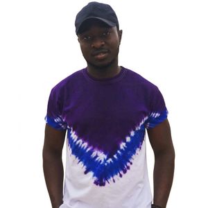 Unisex V-Chevron Tie-Dye Short-Sleeve T-Shirt – Purple, Royal Blue & White Cotton Tee