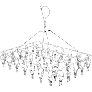 Stainless Steel Sock Drying Rack with 40 Clips, Swivel Hook Wind-Proof Clothes Hanger Rack for Sock, Bras, Underwear