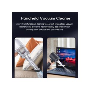 15W Cordless Vacuum Cleaner & Air Blower with 2000Pa Suction, USB Rechargeable Mini Cleaner for Car, Keyboard & Home Dust Cleaning (L35.5 x W7 x H18.5)cm / (L6.5 x W5.7 x H1.6)inch - Black