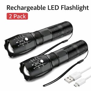 Mythco Rechargeable LED Flashlights 2 Pack, 1000 Lumens, 3 Modes Zoomable Torch for Home Emergency and Outdoor 