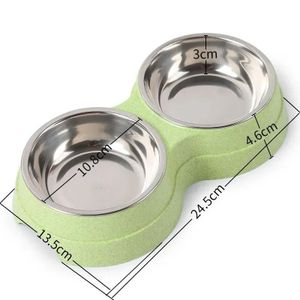Double Pet Bowls Food & Water Feeder + Stainless Steel