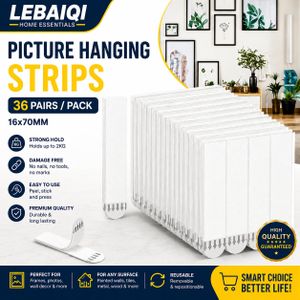 36PCS No-Drill Picture Frame Adhesive Strips - A Versatile Set of Self-Adhesive Mounting Solutions, Ideal for Hanging Picture Frames, Posters, Decorations, and Various Wall-Mounted Items.