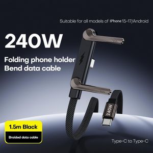 Invisible Charging Cable with Bracket, Type-C to Type-C, 240W PD Fast Charging Cable, 360-Degree Rotatable Adjustable Metal Bracket, Fully Compatible with Mobile Phone Charging Cables