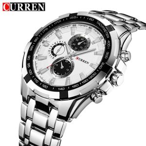 Curren Men's Chronograph Watch - Silver Stainless Steel with White Dial, Gift Box & Link Remover