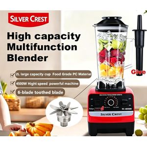 SILVER CREST  Blender  2 in 1 – Commercial, Durable, Heavy Duty Sc-1589 with 4500W for Local food ,dry grinds and fresh juice -sharp stainless steel blades powerful motor for fast blending and for easy wash  - Black/Red