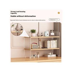 Three Layers Storage Shelf Wave Texture Acrylic + MDF Desktop Organizer for Office Home - Wood Color