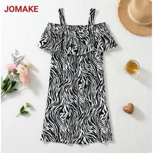 JOMAKE Girl's dress for 2-9 years old, one-shoulder, black and white stripes