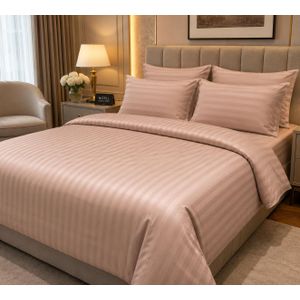 6 Pieces Luxurious Cotton Stripped Hotel Bedsheets Bedding Set – Two(2) Bedsheets & Four (4)Pillowcases -light  Brown 
