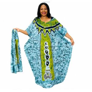 Fashion 21 Women's African Boubou Cotton Kaftan Maxi Dress With Matching Scarf – Free Size Traditional Loose Elegant Wear - Perfect African Occasions Dress - Multicolorful