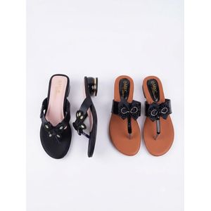Max Stylish ladies low block heel and slippers-Black-Size 40