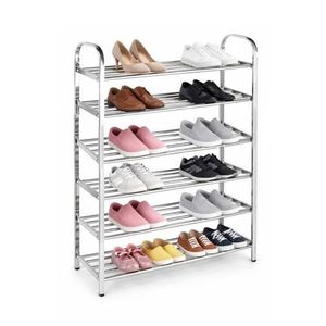 6 Layer Stainless Steel Shoe Rack - Metal Footwear Storage Organizer, Space Saving Shoe Stand Shelf, Durable Multi-Tier Shoe Holder for Bedroom Entryway Hallway Living Room (W55 x D23 x H96)cm / (W21.7 x D9 x H37.8)inch