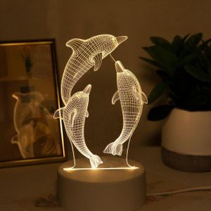 1pc USB 3D Glowing Creative Light, Ocean Dolphin Home Table Decoration Living Room Bed Lamp,