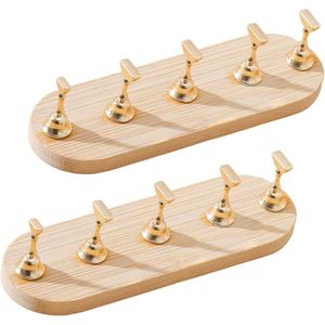 2 Pcs Wooden Nail Display Stand Set with Metal Holders - Wood 