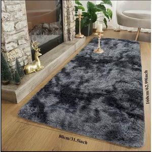 80cm x 160cm Small Fluffy Rug Carpet Bedroom Livingroom-Black/Grey