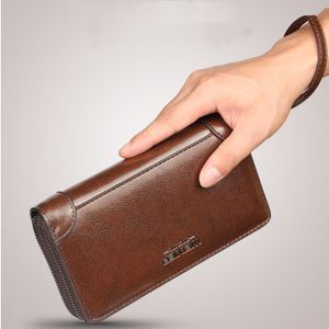 WEIXIER Quality Leather Long Wallets with Zipper For Business Man Clutch - Brown