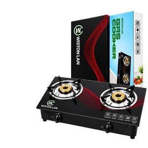Lan 2-in-1 Double Burner Tempered Glass Gas Stove - Black