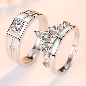 2 Piece Couple Ring Adjustable size Zircon Engagement Ring Valentine's Day Gift - Elegant Crown