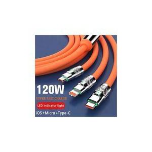 6A 120w Super Fast Charge 3in1 USB Charging Data Cable-orange