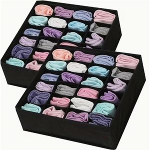 2 Pack Fabric 24-Compartment Folding Drawer Storage Box - Durable Organizer for Underwear