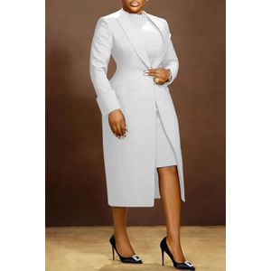 The Duchess Navy Duster Coat & Sheath Dress Two-Piece Suit - White