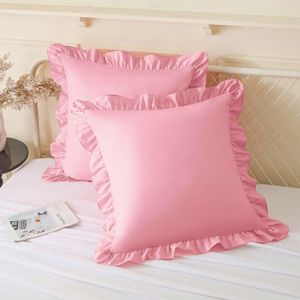 1pc Polyester Ruffled Cushion Cover, 18x18 inches, Solid Color Brushed Sofa Pillowcase