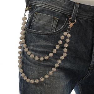 10mm White Disco Ball Beaded Layered Pendant Bag Jeans Pocket Belt Necklace Chains Rhinestone Beads Wallet Chain for Men Woman