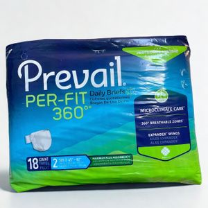 Prevail Per-Fit 360° Daily Briefs - Size 2 (45"-62") Maximum Plus Absorbency Adult Diapers - 18 Count - White