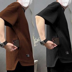 AIDAILU 2PCS Men's Plain Round Neck Short Sleeves T-Shirts - Brown/Black