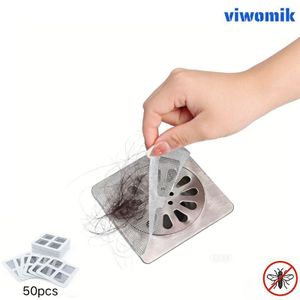 viwomik 50PCS Disposable Drain Hair Catcher, 10×10cm Sink Strainer Mesh Stickers for Bathroom Floor Drain, Kitchen Sink Anti-Odor Insect-Proof Filter