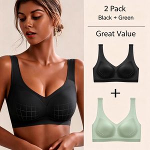 Two Pack Seamless Ice Silk Women's Vest Tops Spaghetti Strap Backless Sleep Sports Gathering Ultra Thin Comfortable Breathable Underwire Free Bra For Daily Wear Yoga Running