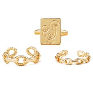GALUIN Gold smiley face twist braided ring retro personality fashion ring
