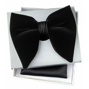 Men's Premium Black Suede Oversized Bow Tie & Pocket Square Set – Formal Wedding & Gala Tuxedo Accessory Set with Presentation Box