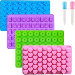 Set of 4 Silicone Candy Molds - Dinosaur, Bear, Heart, Donut - Non-Stick, BPA-Free, Multi-Purpose