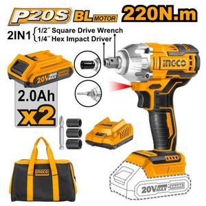 Ingco CIWLI20208 Cordless Impact Driver & Wrench -   Yellow & black