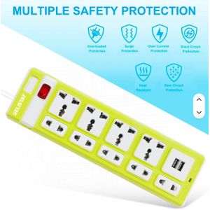 Powerful Smart Home Power Strip Extension Cord 9 Outlets 13A with Switch 2USB Universal Extension Board Socket- YELLOW