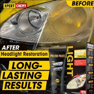 Xpert Chemy DIY Headlight Restoration Kit – 80ml Polish Paste with Drill Adapter Backer Pad, Sanding Discs, Masking Tape & UV Protective Liquid Wipes – Plastic Lens Cleaner for Headlights, Taillights & Fog Lights