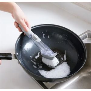 AD GALAXY Multifunctional Non - Stick Long Dish Washing Brush with Liquid Soap Dispenser  - Grey