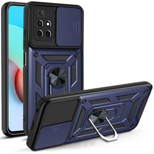 Redmi 10 4G Case Slide Window Lens Protection with Magnetic Stand Ring - Blue 