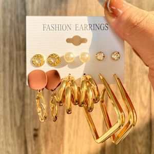 6-Pairs Irregular Design Vintage Earrings Set for Women - Gold